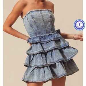 Denim dress with ruffles Brand new